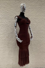 Vestido Midi Ruched Cafe