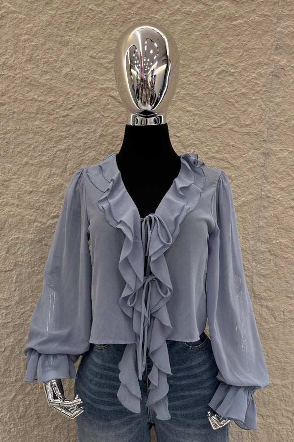 Blusa Manga Larga Olanes Azul