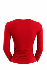 Blusa Manga Larga Escote Ruched Rojo