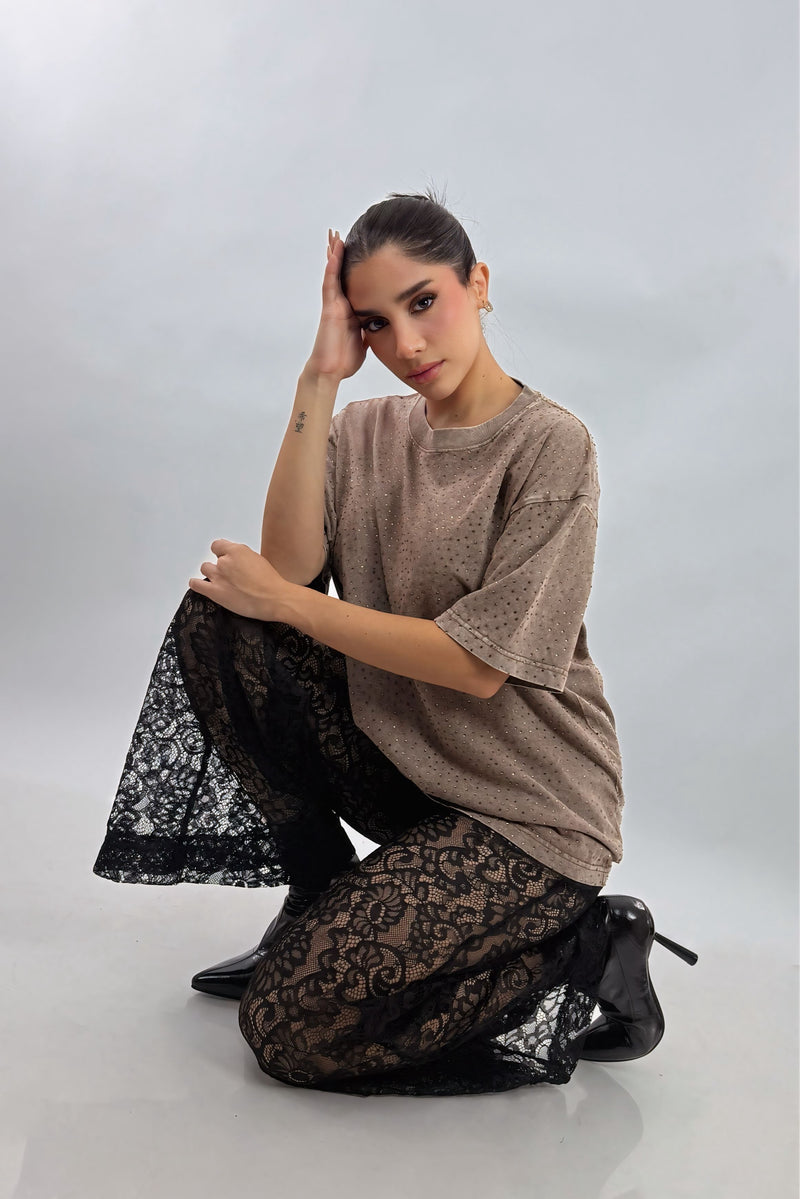 Pantalon Acampanado Encaje Negro