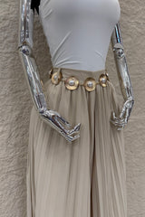 Pantalon Plisado Cinto Beige
