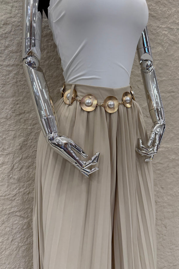 Pantalon Plisado Cinto Beige