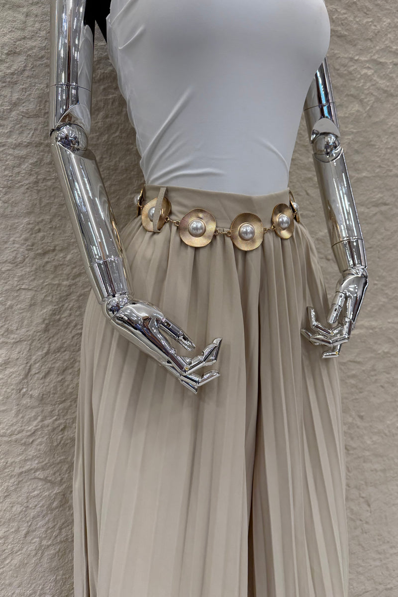 Pantalon Plisado Cinto Beige