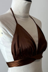 Crop Top Halter Satinado Cafe