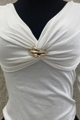 Blusa Brillosa App Dorada Blanco