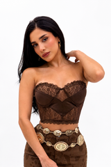 Crop Top Encaje Cafe