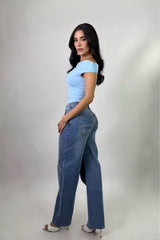 Pantalon Boyfriend Rhinestone Medium Denim