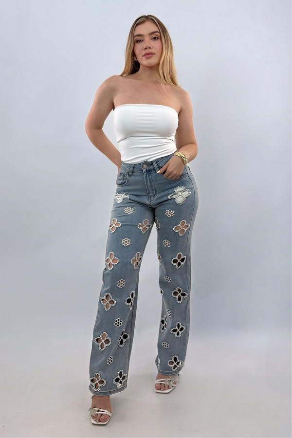 Pantalon App de Perlas Denim