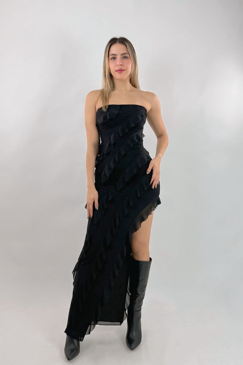 Vestido Strapless Largo Negro