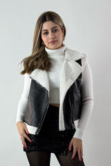 Chaleco Vinipiel Faux Fur Negro