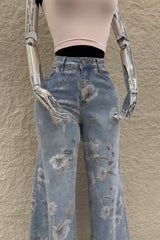 Pantalon Denim Estampado de Flores