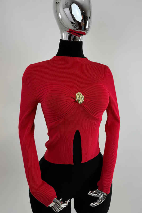 Blusa Manga Larga App Dorada Rojo