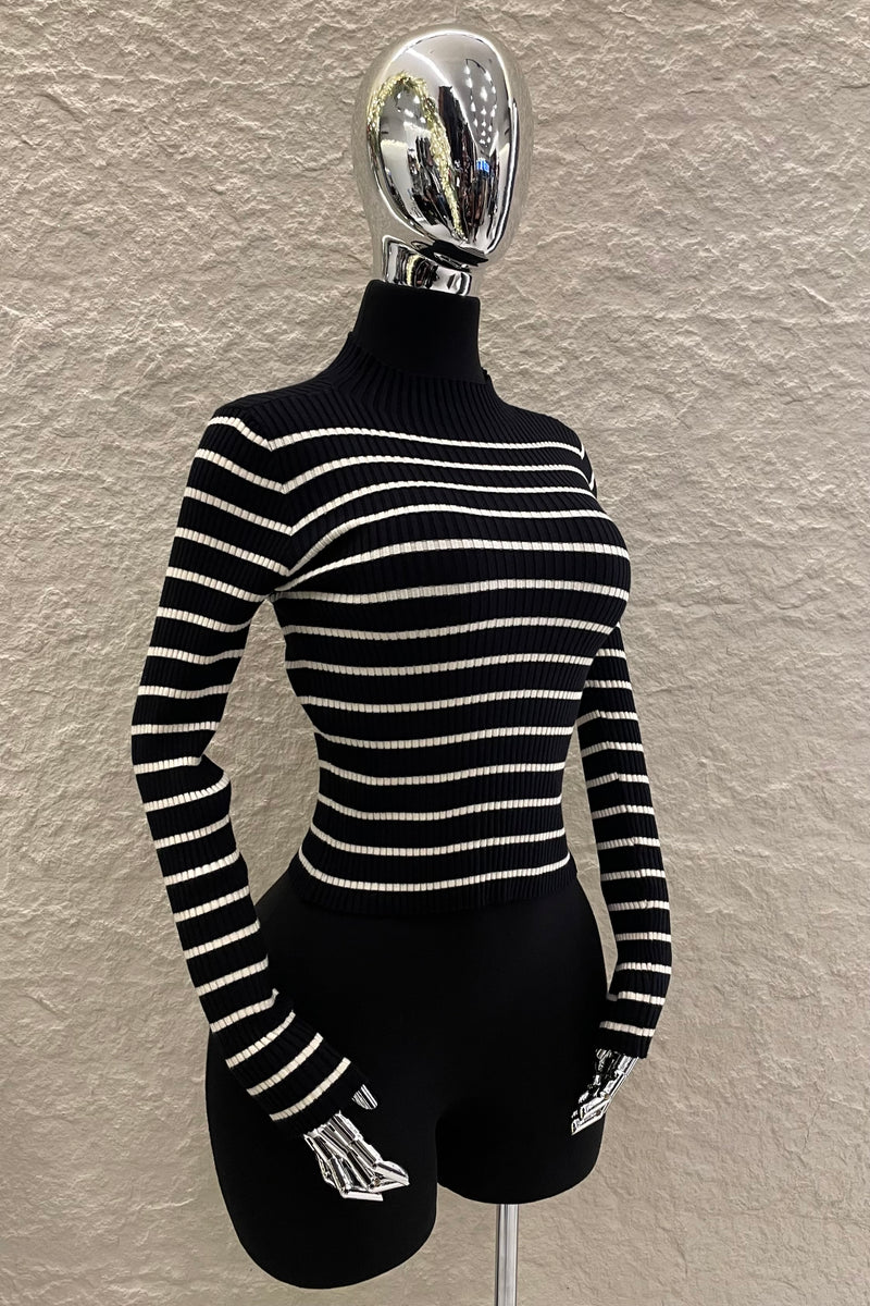 Blusa Manga Larga a Rayas Negra