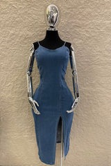 Vestido Midi Con Abertura Denim