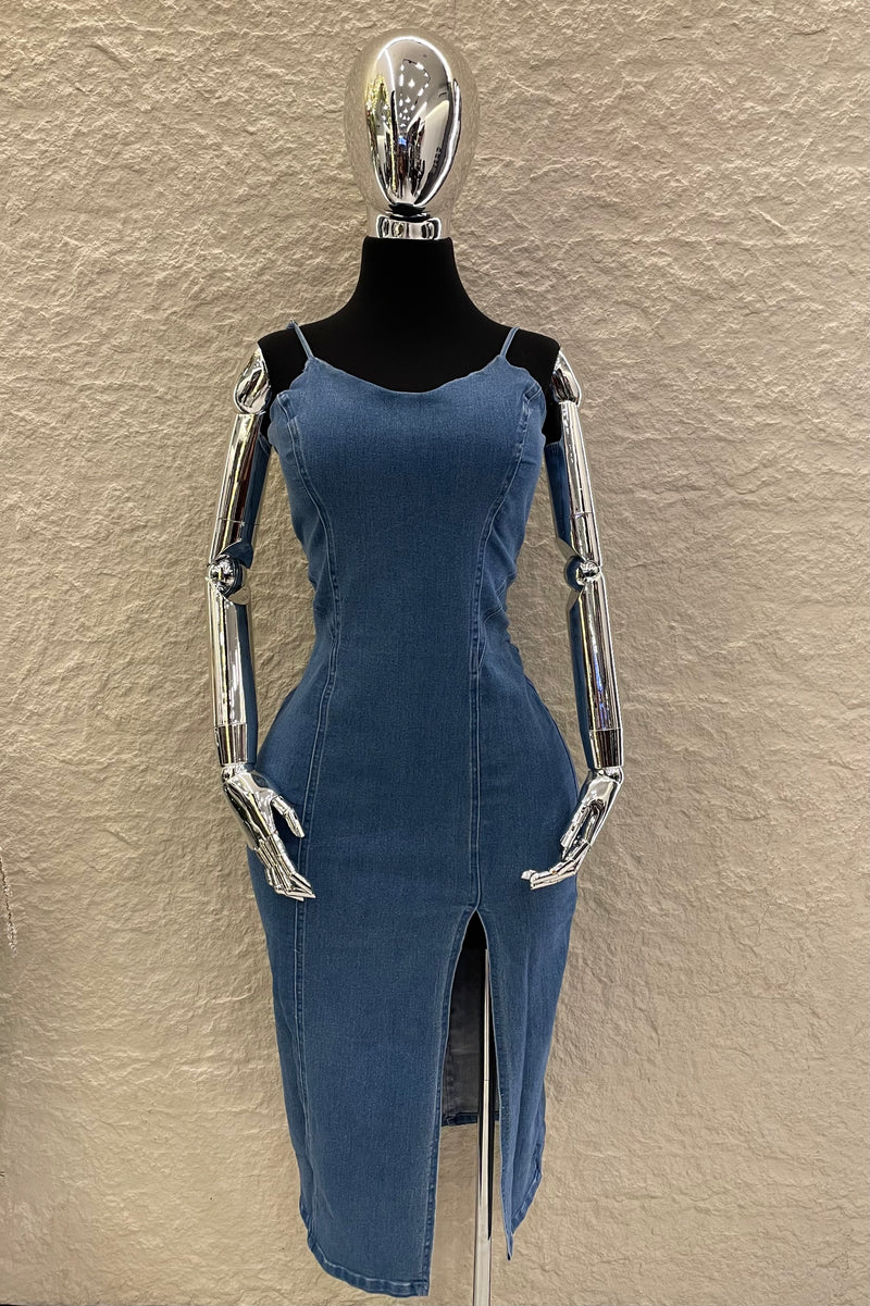 Vestido Midi Con Abertura Denim