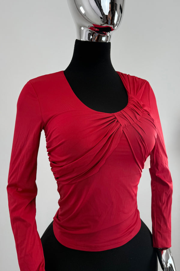 Blusa Manga Larga Escote Ruched Rojo