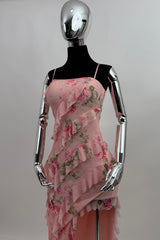 Vestido Largo Olanes Floreado Rosa