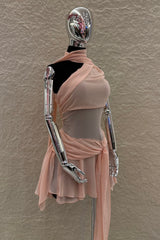 Vestido One Shoulder Mesh Durazno