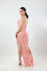 Vestido Largo Olanes Floreado Rosa