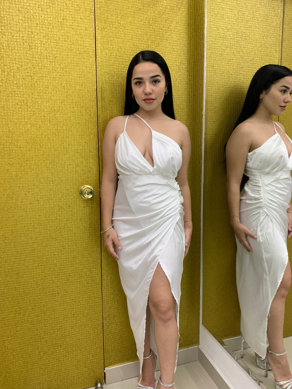 Vestido Midi Blanco Con Varilla