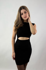 Vestido Corto Abertura Abdomen Negro