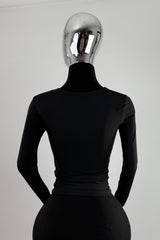 Blusa Manga Larga Escote Ruched Negro