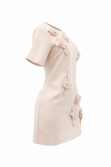 Vestido Suelto App de Flores Beige