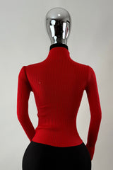 Blusa Cuello Tortuga Tela Punto Roja