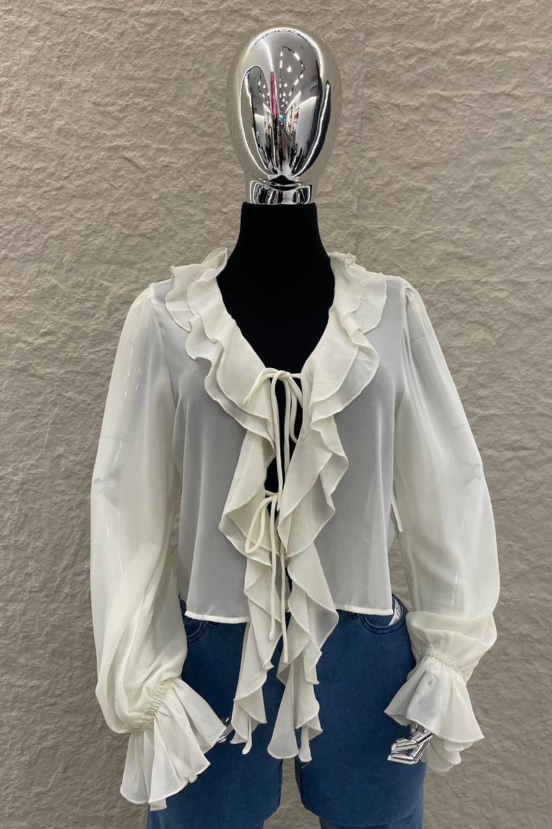 Blusa Manga Larga Olanes Blanca