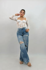 Pantalon Boyfriend Vibrant Rasgado Denim