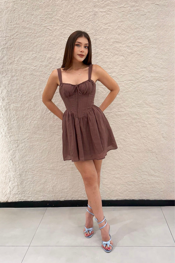 Vestido Corto Corset Cafe
