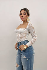 Pantiblusa Manga Larga Encaje Blanco