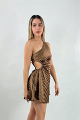 Vestido One Soulder Plisado Cafe