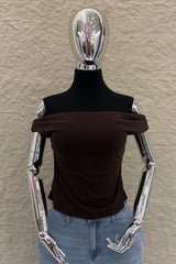 Top Off Shoulder Ruched Cafe