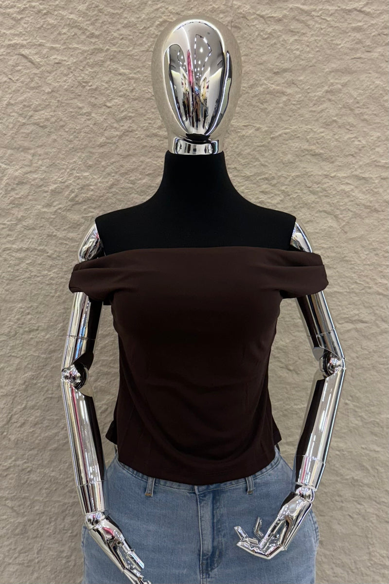Top Off Shoulder Ruched Cafe