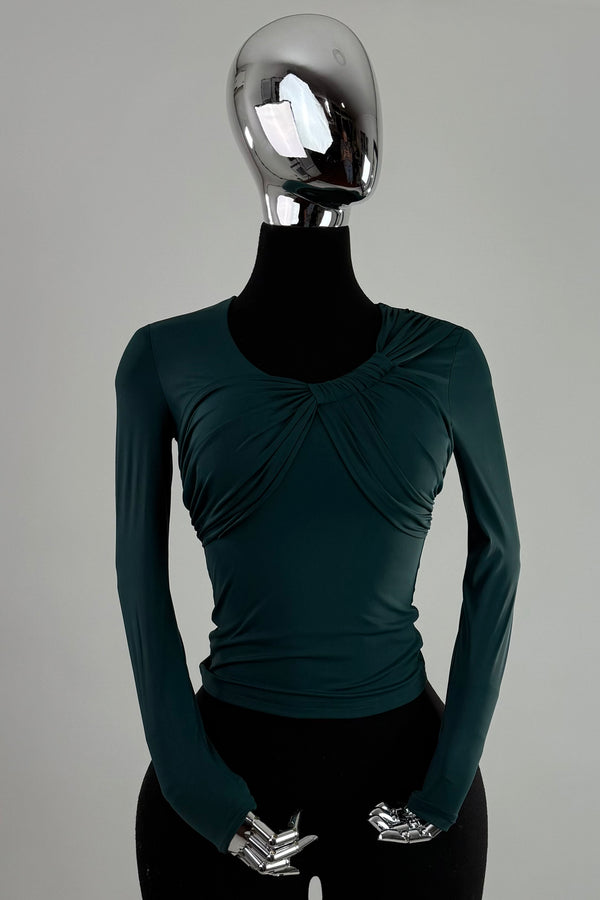 Blusa Manga Larga Escote Ruched Verde