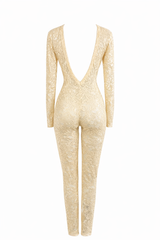 Jumpsuit De Encaje Beige