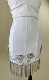 Vestido Corto straple Blanco Con Pedreria