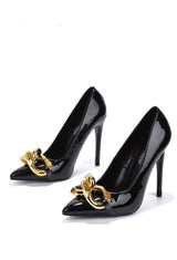 Zapatilla Stiletto Negro Con Cadena