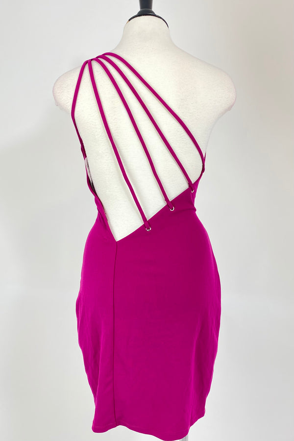 Vestido Asimétrico Tirantes Espalda Magenta