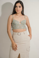 Croptop Bralette Con Mariposas Olivo