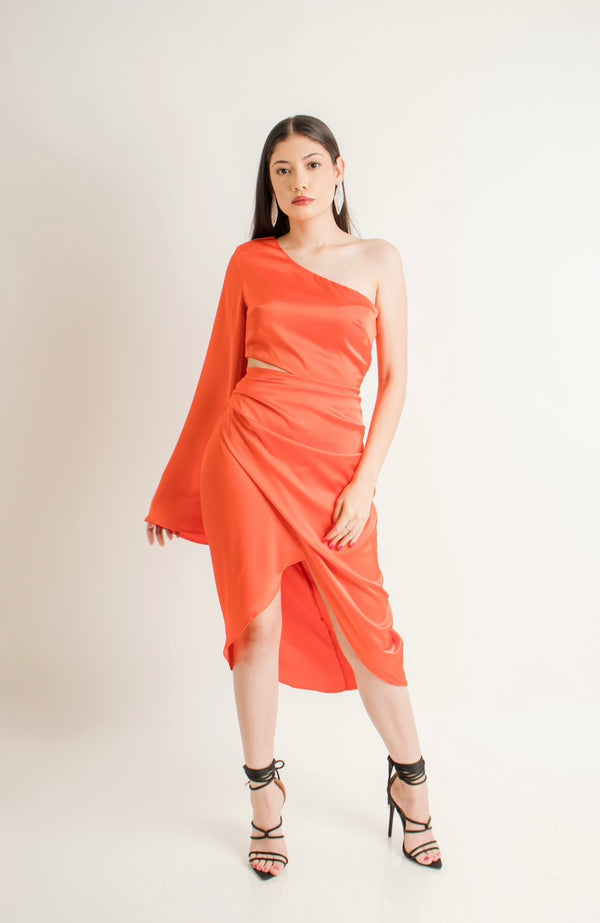 Vestido Midi Escote Abdm Naranja