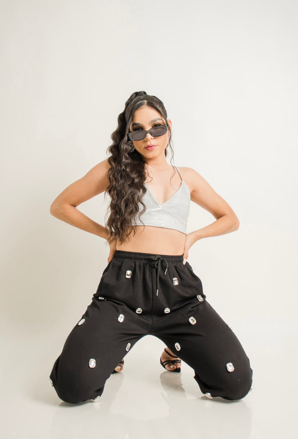 Pantalon Jogger Con App de Piedras Negro