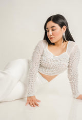 CropTop Con App de Perlas Blanco