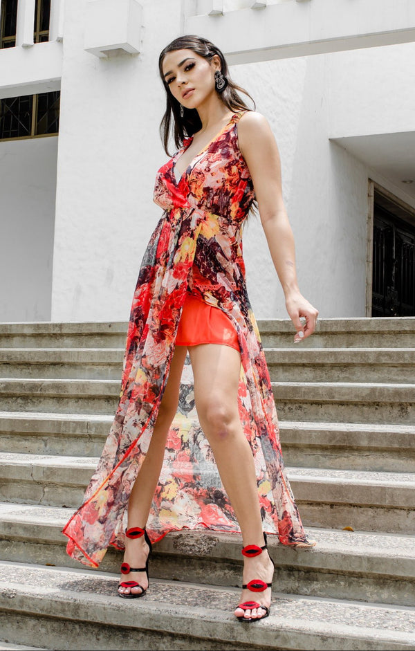 Vestido Estampado con Abertura en Pierna