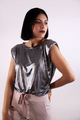 Blusa Satinada con Hombreras