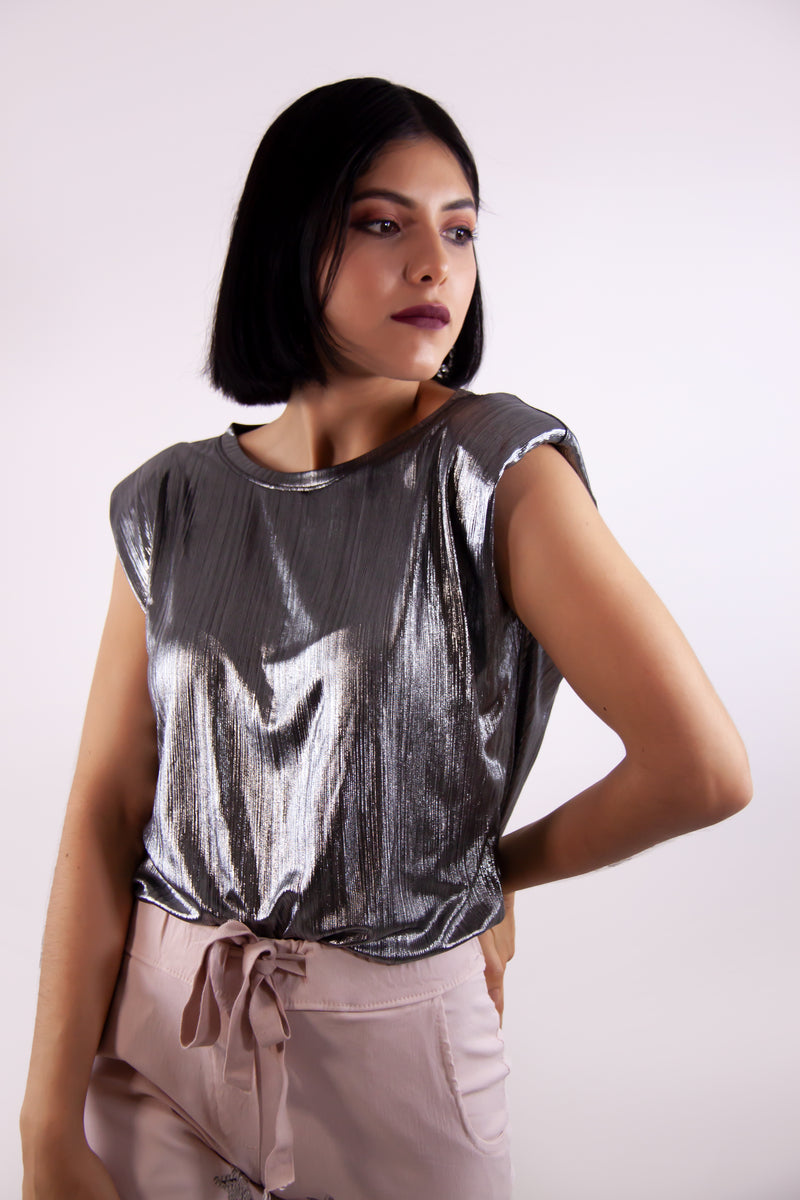 Blusa Satinada con Hombreras