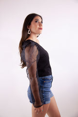 Blusa Corta Manga Transparente