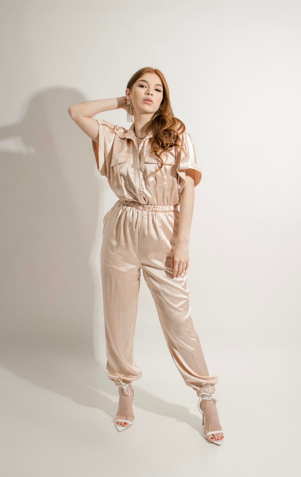 Romper de Pantalon Satinado Beige