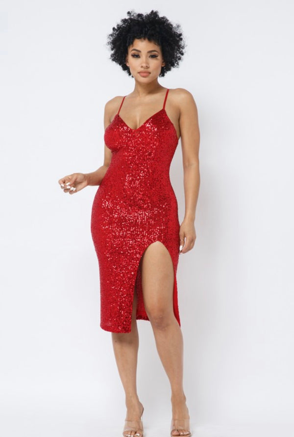 Vestido Midi de Lentejuela Rojo